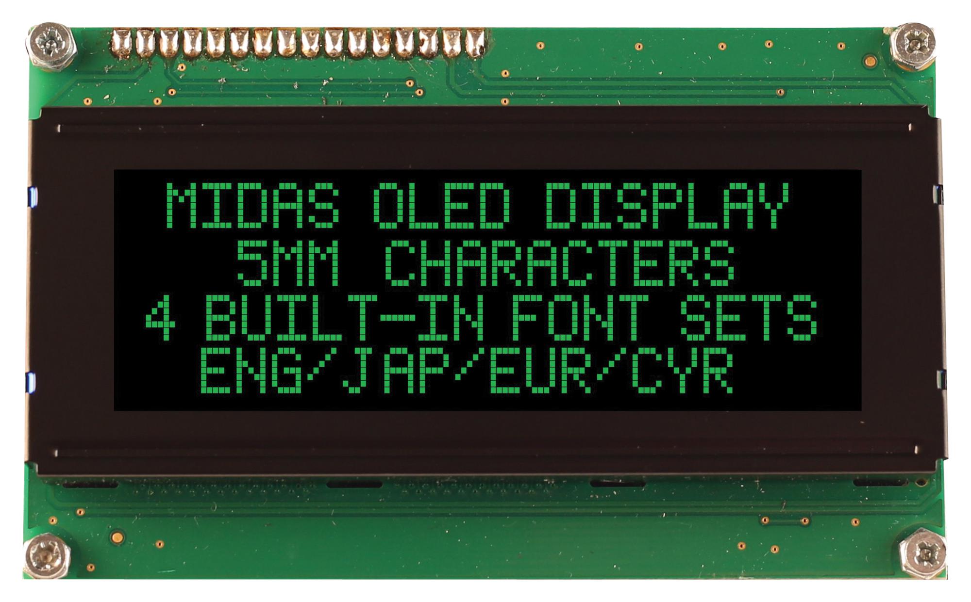 Midas Displays Mcob42005A1V-Egp Oled Display, 20X4, Parallel, 5.3V