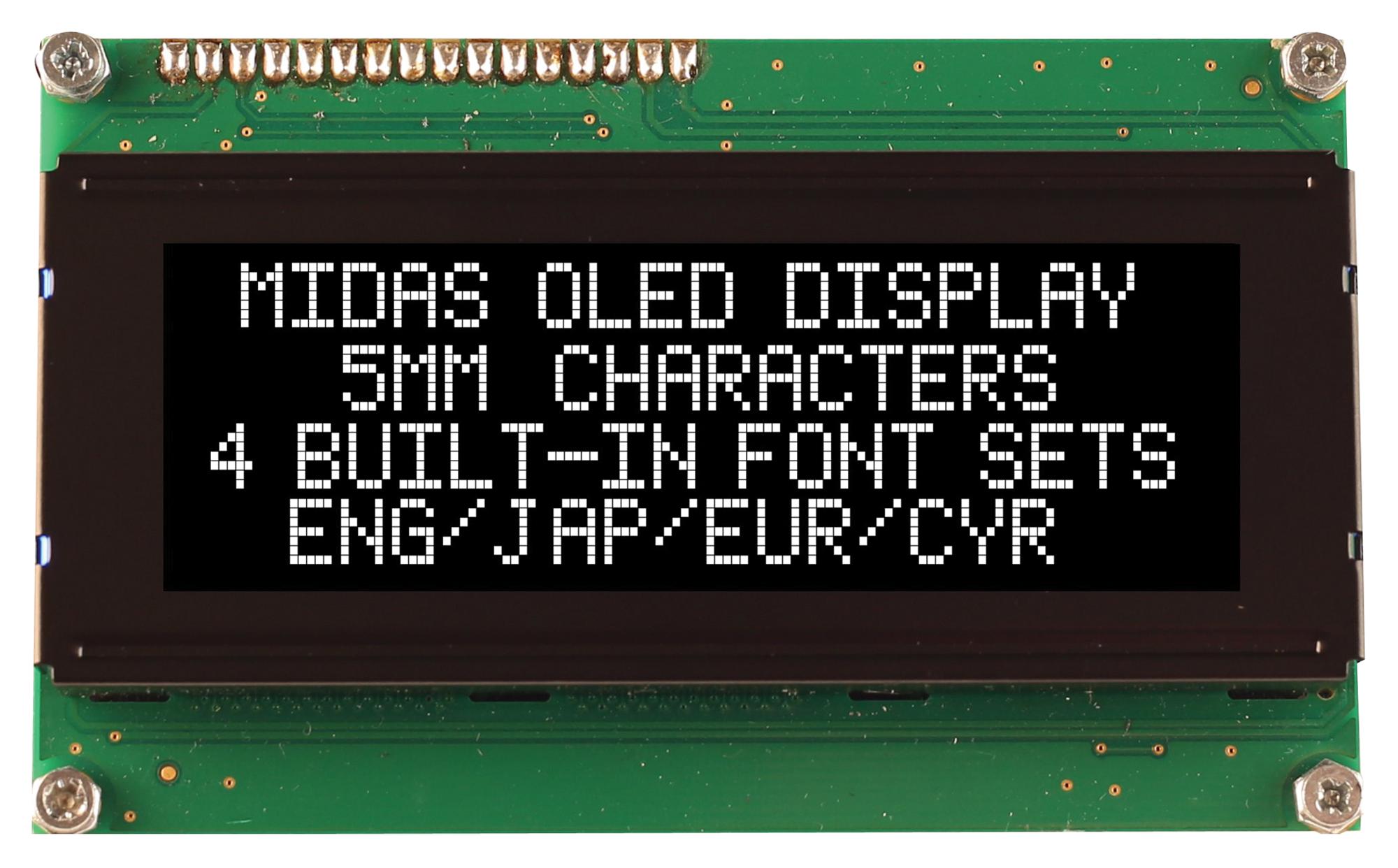 Midas Displays Mcob42005A1V-Ewp Oled Display, 20X4, Parallel, 5.3V