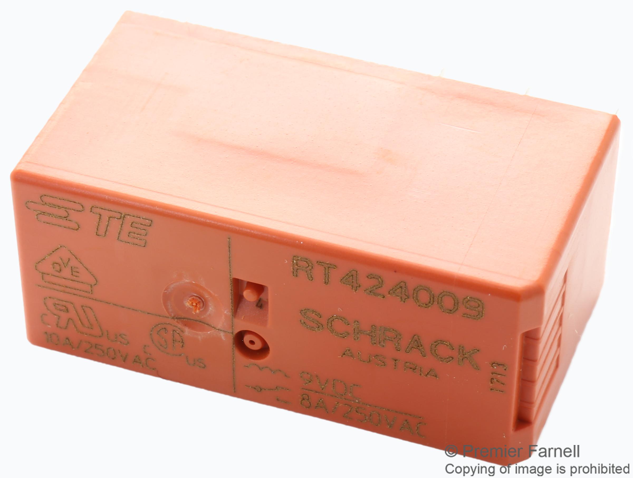 Schrack / Te Connectivity Rt424009.. Power Relay, Dpdt, 8A, 250Vac, Th