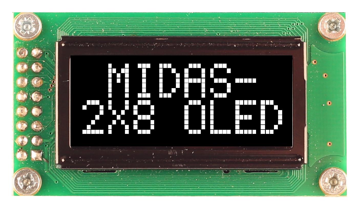 Midas Displays Mcob20805Av-Ewp Display, Oled, Cob, 8X2, White On Black