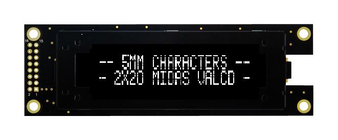 Midas Displays Mcob22005Ax-Ewp Display, Oled, Cob, 20X2, White On Black