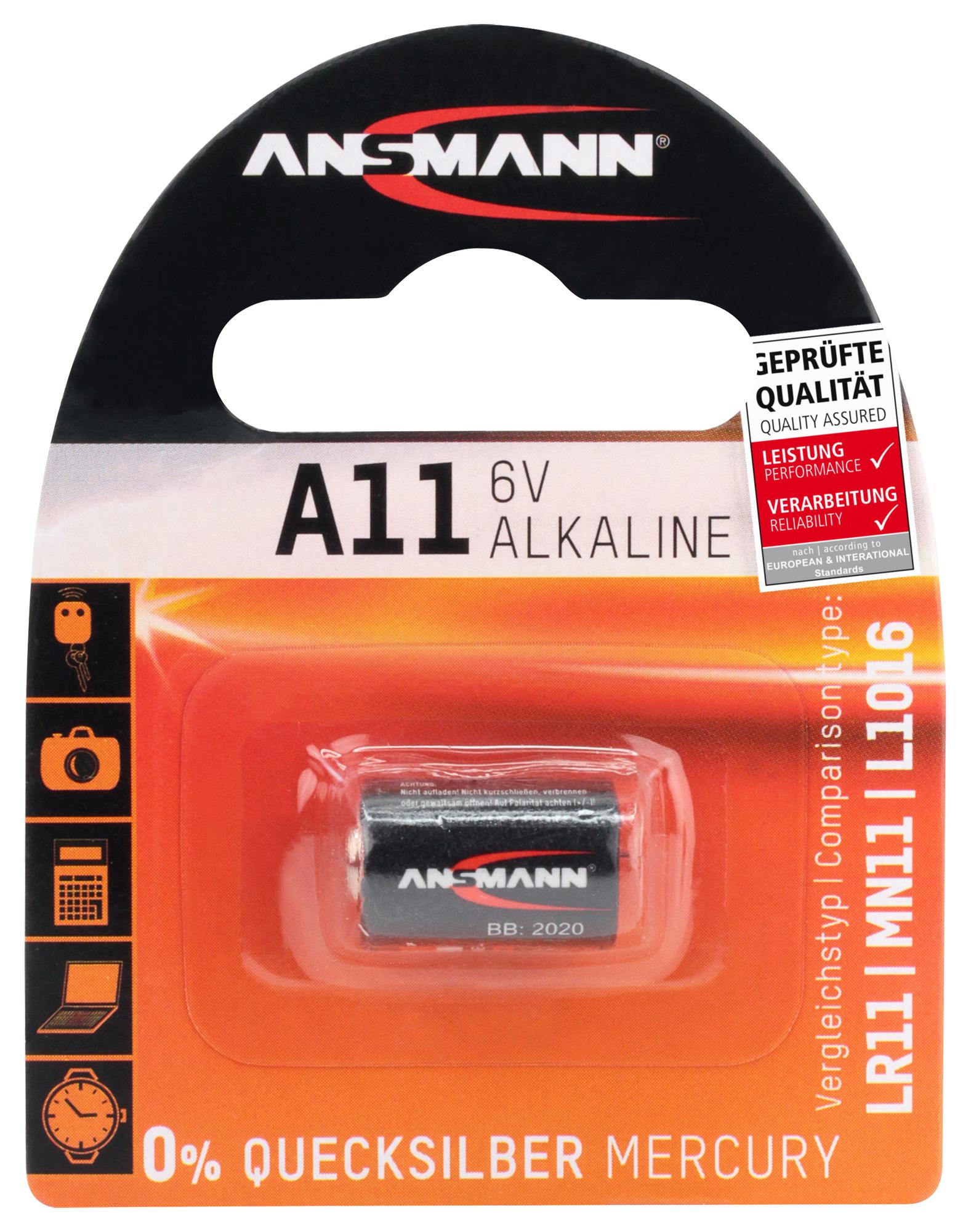 Ansmann 1510-0007 Battery, Non Rechargeable, 6V, A11