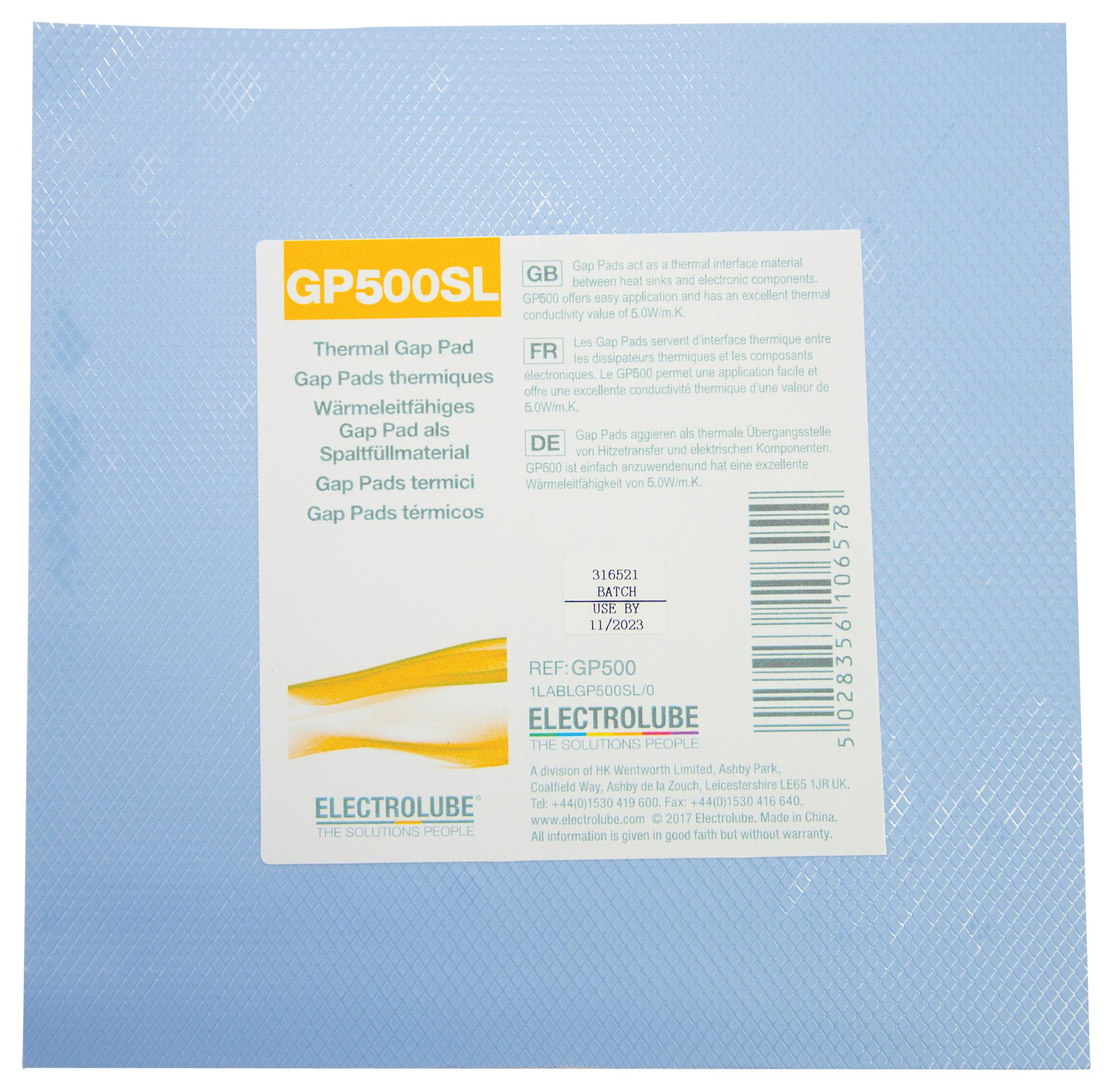 Electrolube Gp300S Thermal Gap Pad, 200mm X 200mm X 0.5mm