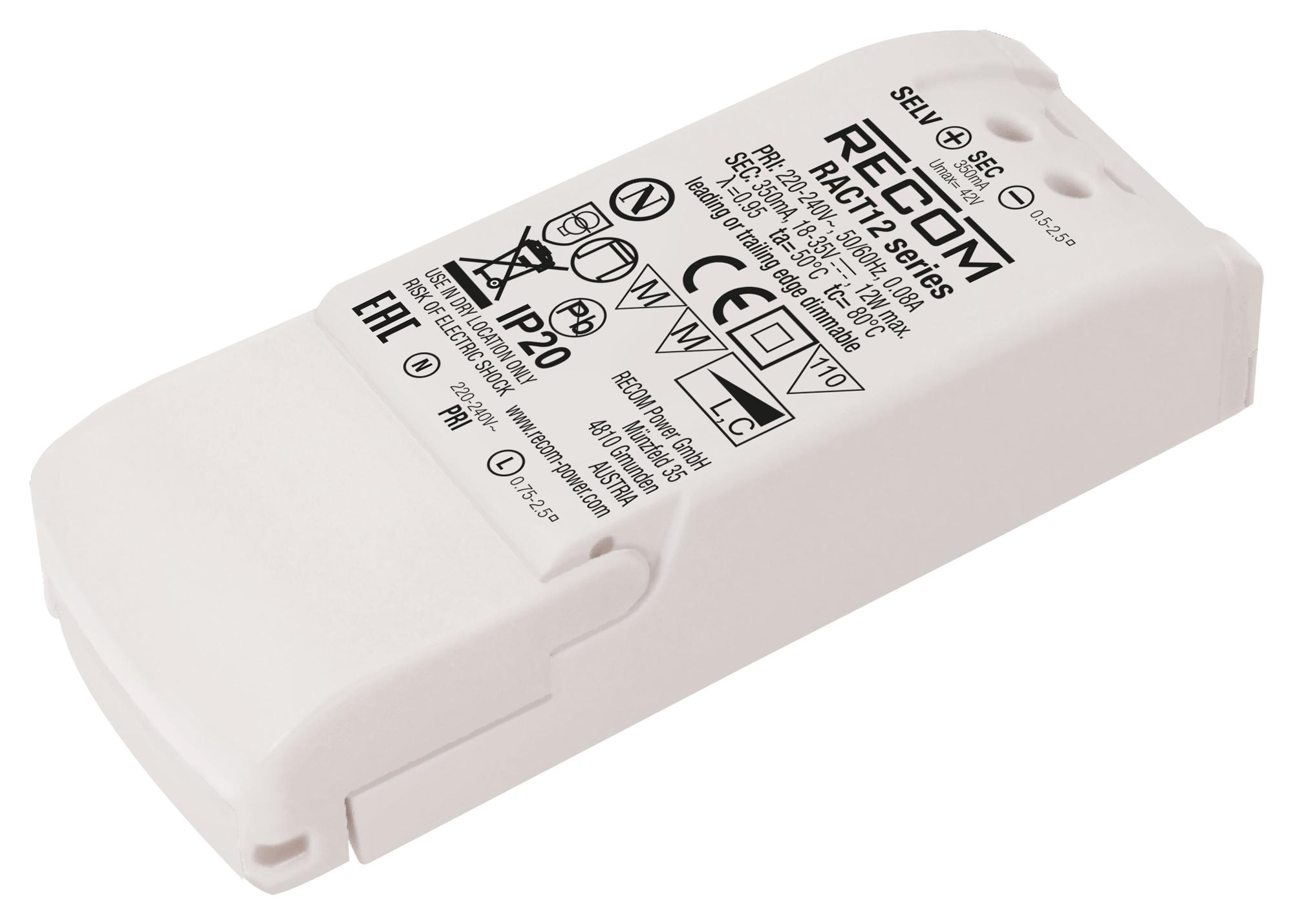 RECOM Power Ract12-350 Led Driver, Single O/p, Cc Mode, 12W