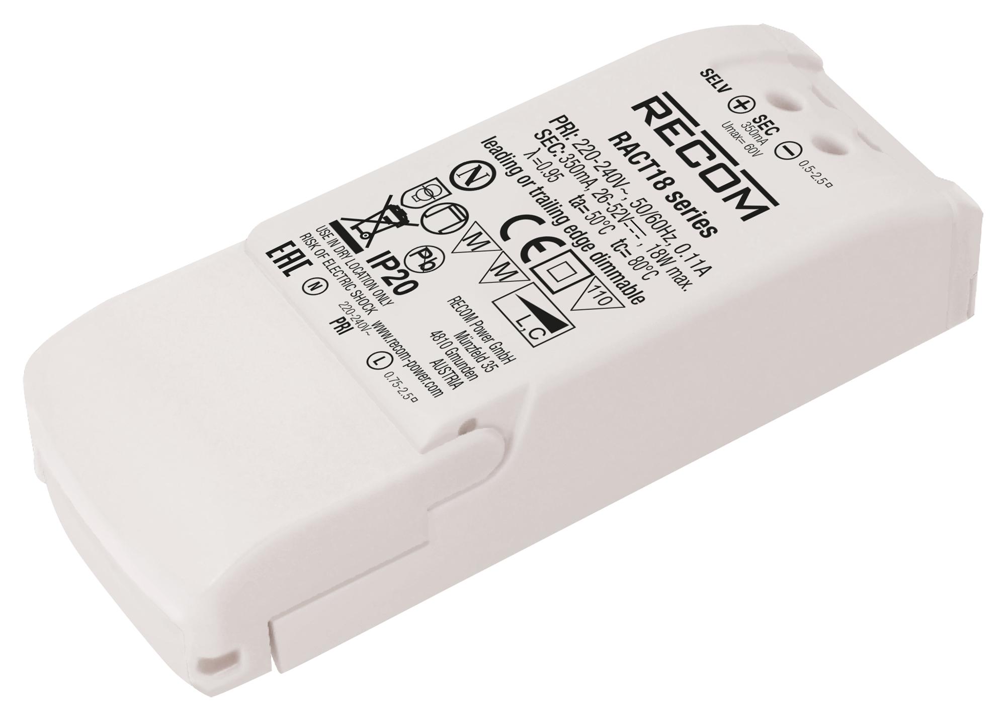 RECOM Power Ract18-700 Led Driver, Single O/p, Cc Mode, 18W