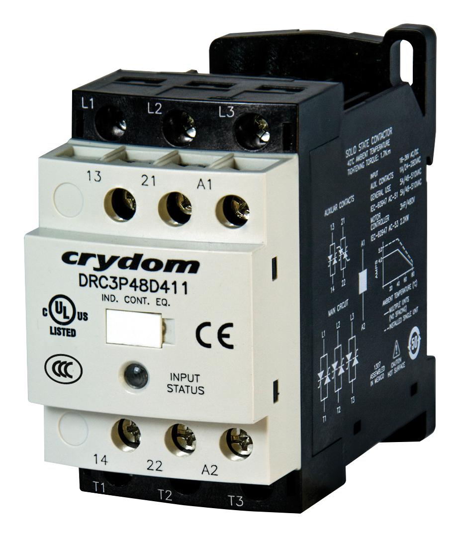 Sensata/crydom Drc3P48D433R Contactor, 7.6A, 18-30V, Din Rail/panel