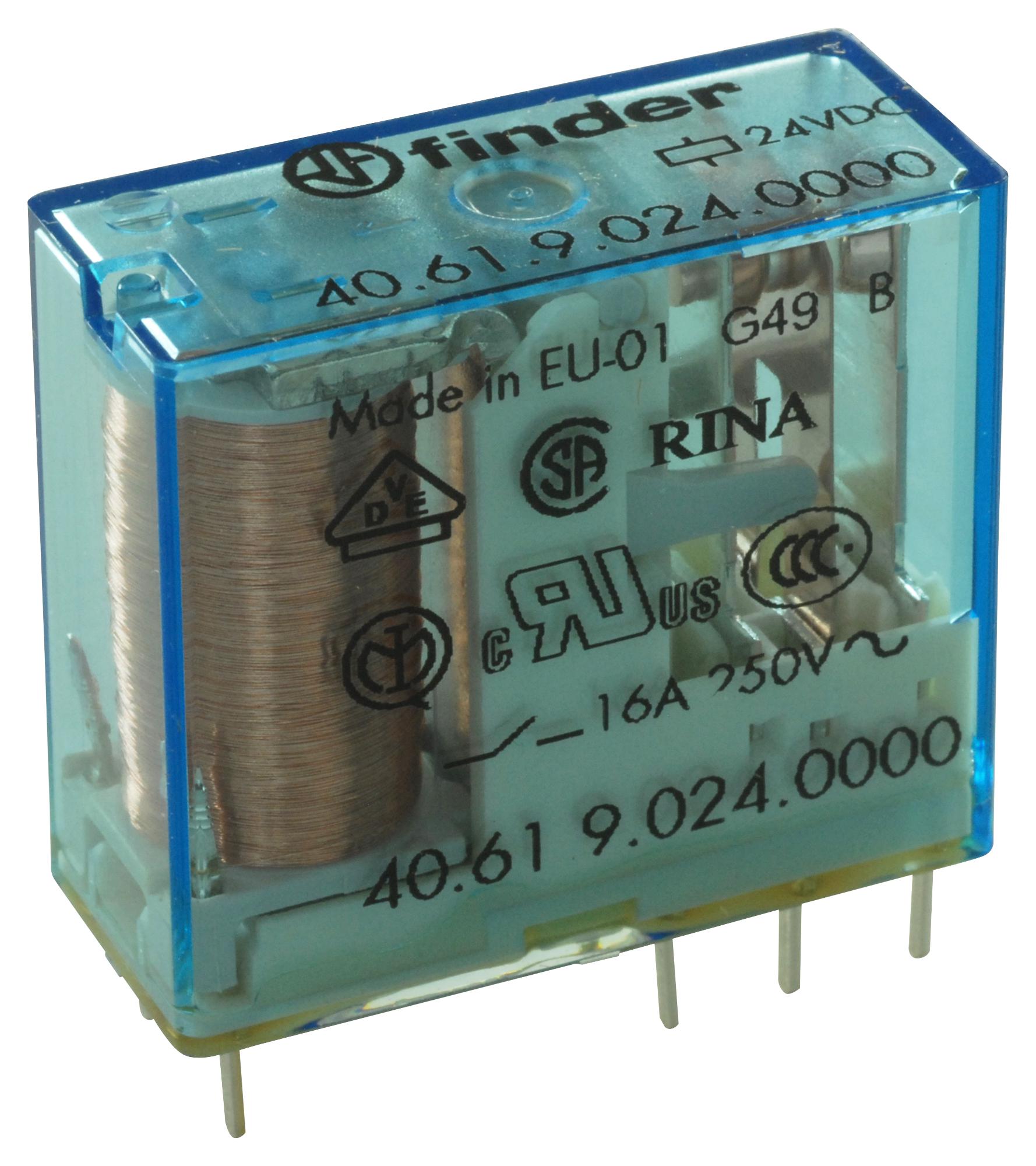 Finder Relays Relays 40.61.9.024.0000 Relay, Spdt, 24Vdc, 16A, Th