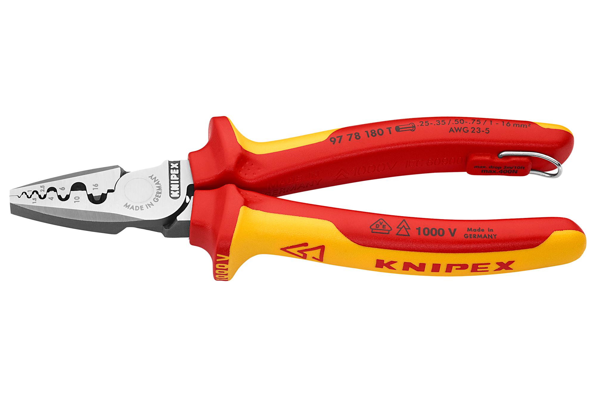 Knipex 97 78 180 T Crimping Plier, Hand, 0.25-16mm2 Sleeve