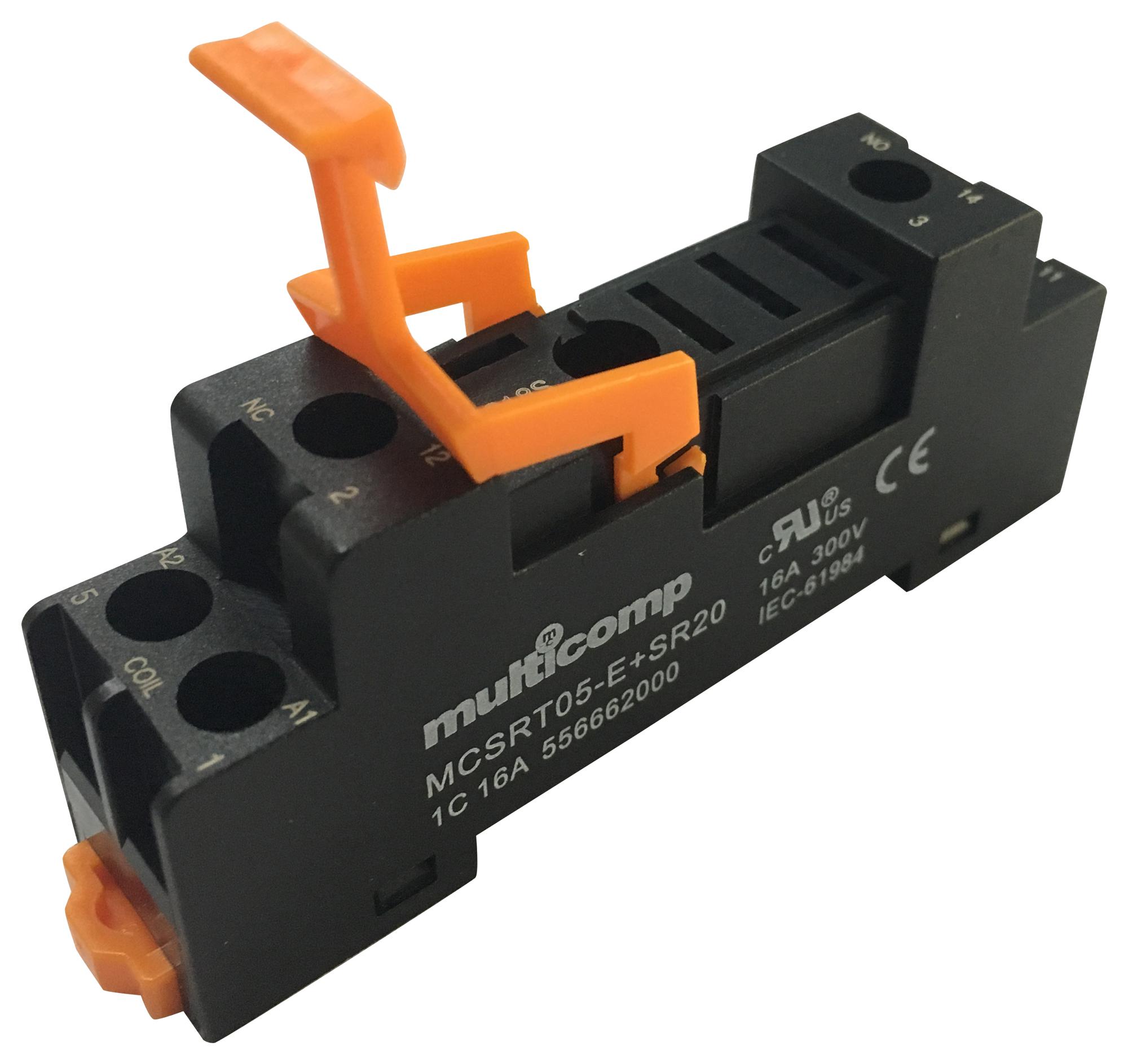 Multicomp Mcsrt05-E +Sr20 Relay Socket, 300V, 16A, Din Rail