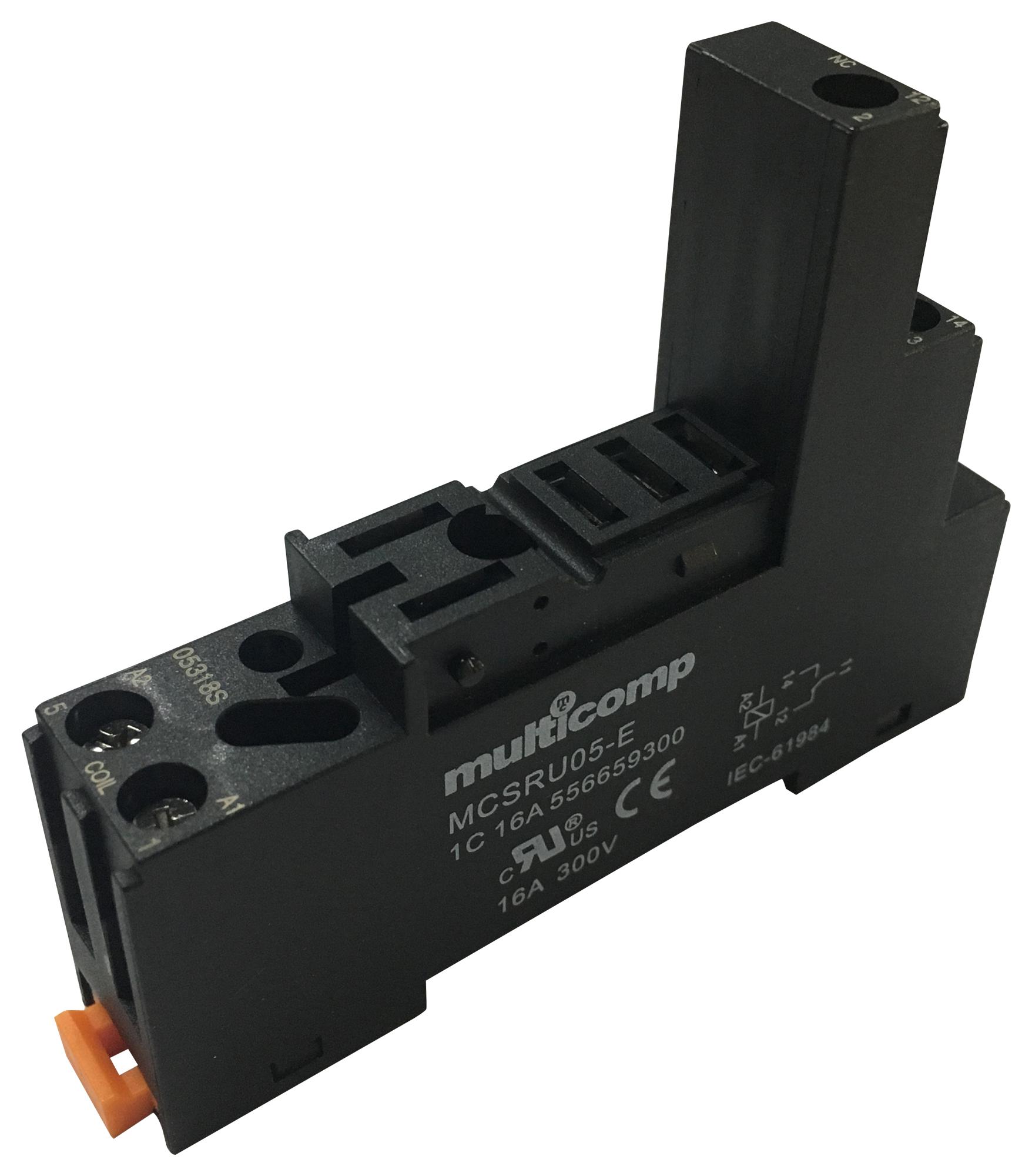 Multicomp Mcsru05-E Relay Socket, 300V, 16A, Din Rail