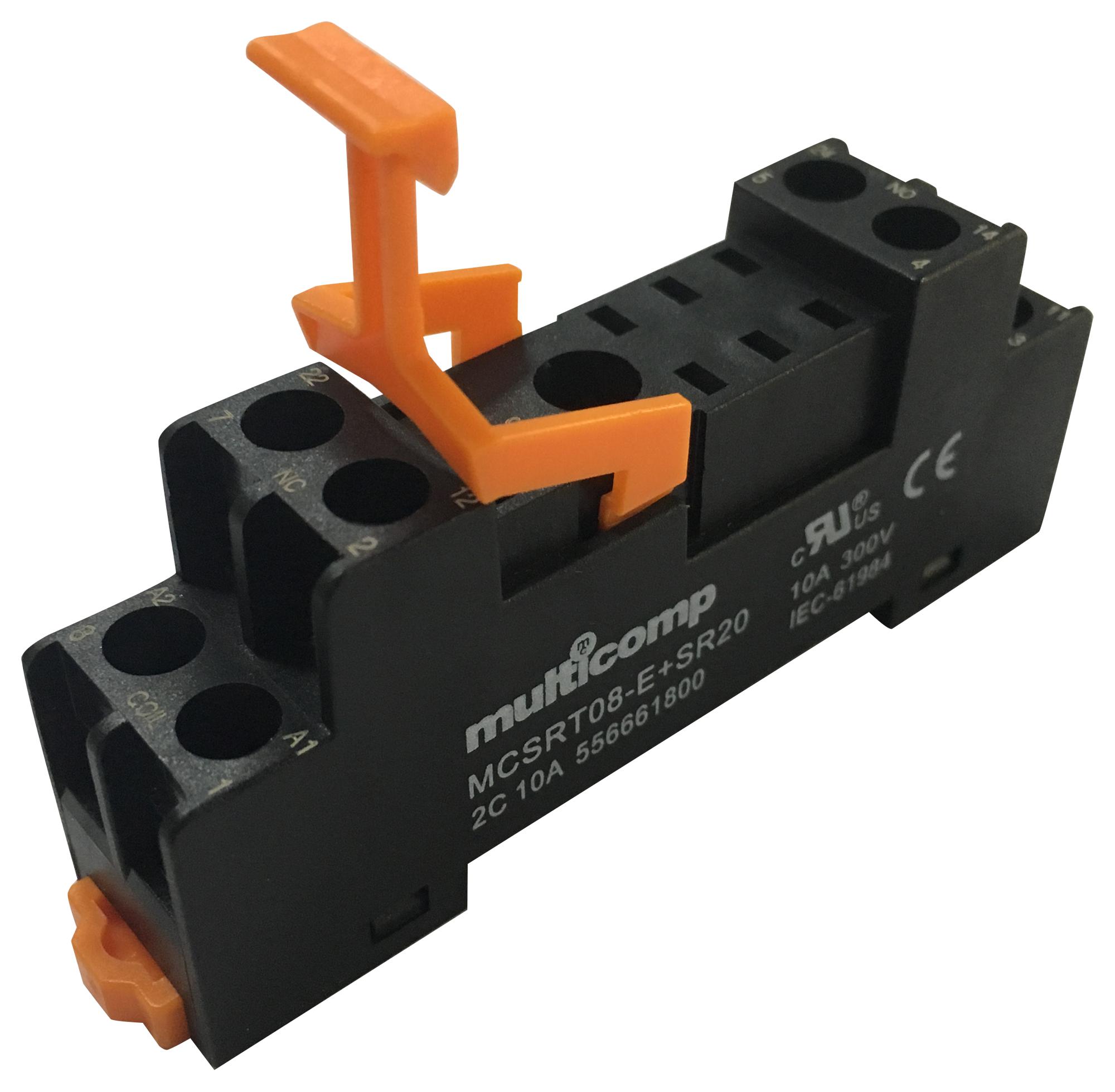 Multicomp Mcsrt08-E + Sr20 Relay Socket, 300V, 10A, Din Rail