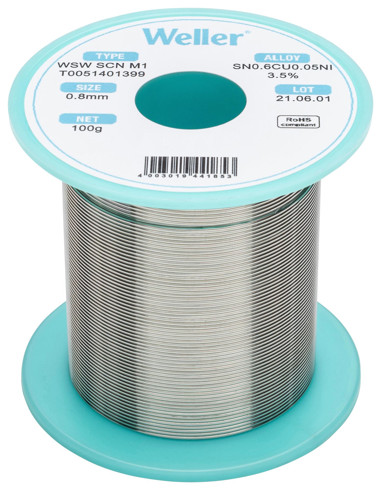 Weller T0051401399 Solder Wire, 0.8mm, 100G, 227Deg C