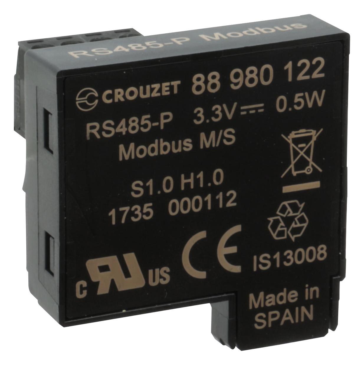 Crouzet 88980122 Modbus Rs485 Interface, Black, Plc