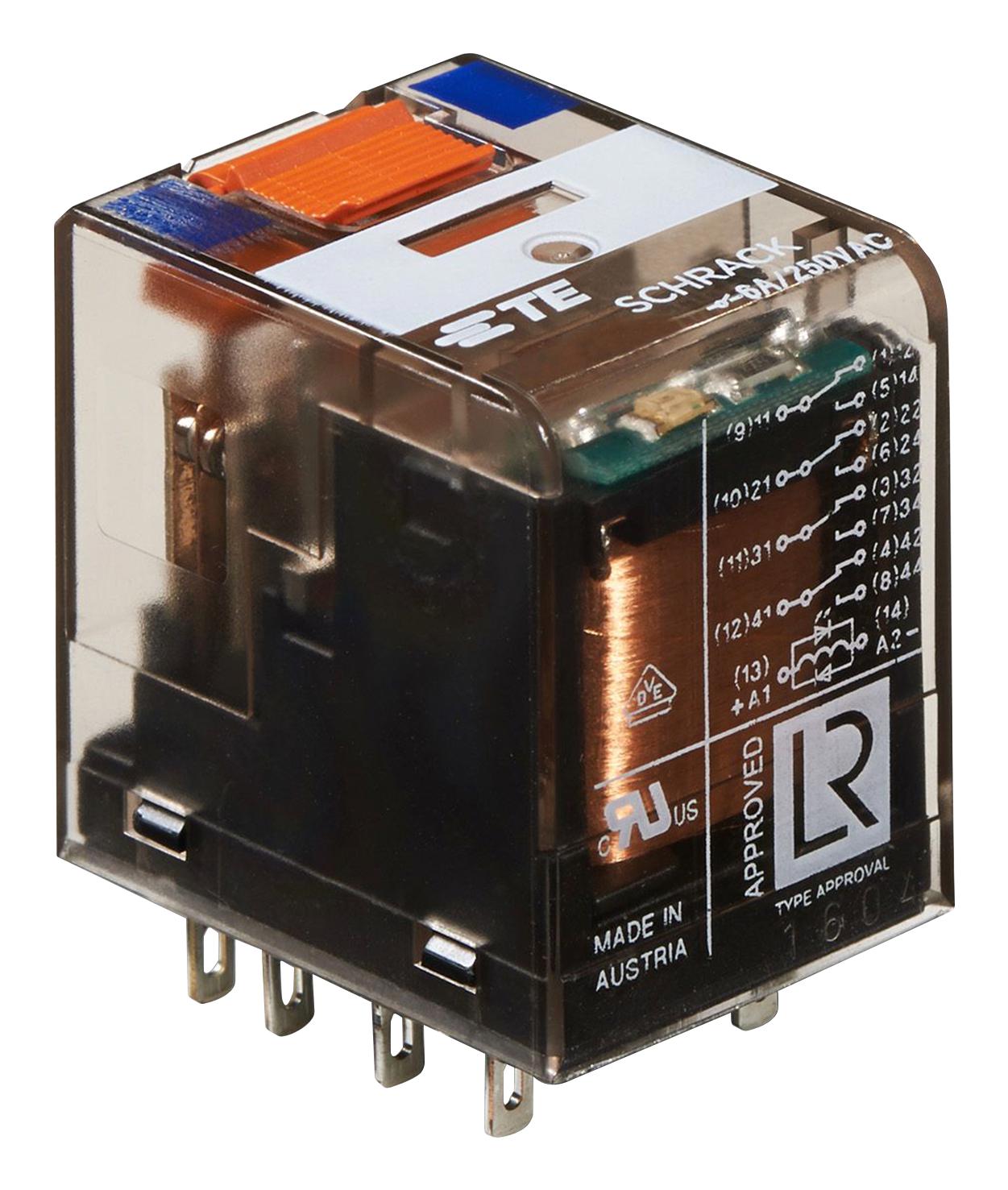 Schrack / Te Connectivity Pt570Lc4 Power Relay, 4Pdt, 6A, 240Vac, Socket