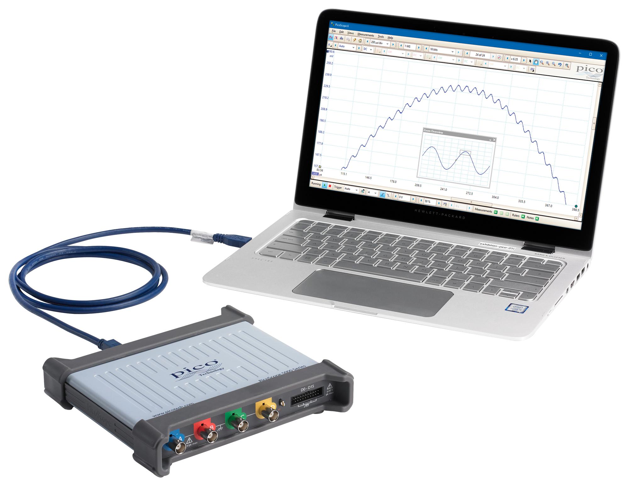 PICOSCOPE 5444D MSO PICO TECHNOLOGY, PC USB Oscilloscope, MSO, PicoScope 5000D Series, 4 Analogue, 16 Digital, 200 MHz, 1 GSPS, 512 Mpts | Farnell® UK PICOSCOPE 5444D MSO PICO TECHNOLOGY, PC USB Oscilloscope, MSO, PicoScope 5000D Series, 4 Analogue, 16 Digital, 200 MHz, 1 GSPS, 512 Mpts | Farnell® UK