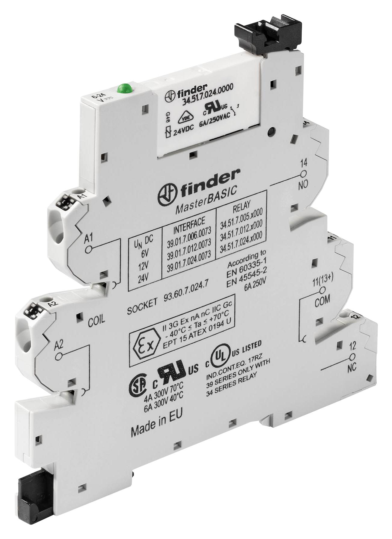 Finder Relays Relays 39.11.0.012.0073 Power Relay, Spdt, 6A, 250Vac, Din Rail