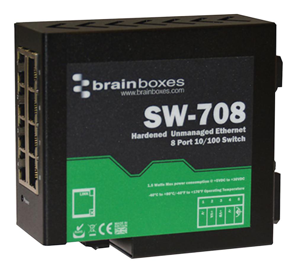 Brainboxes Sw-708 Ethernet Switch, Rj45X8, 10/100Mbps