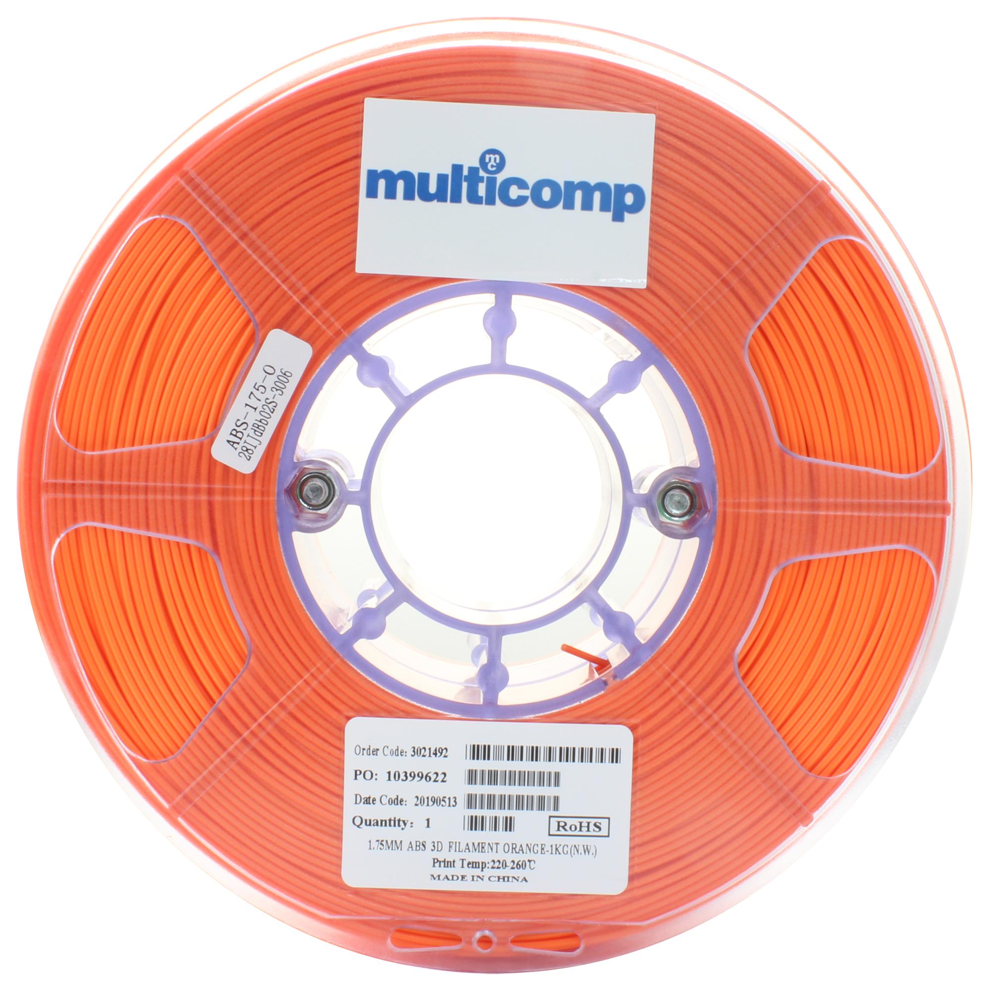 Multicomp Pro Mc011441 3D Printer Filament, Abs, 1.75mm, Orange