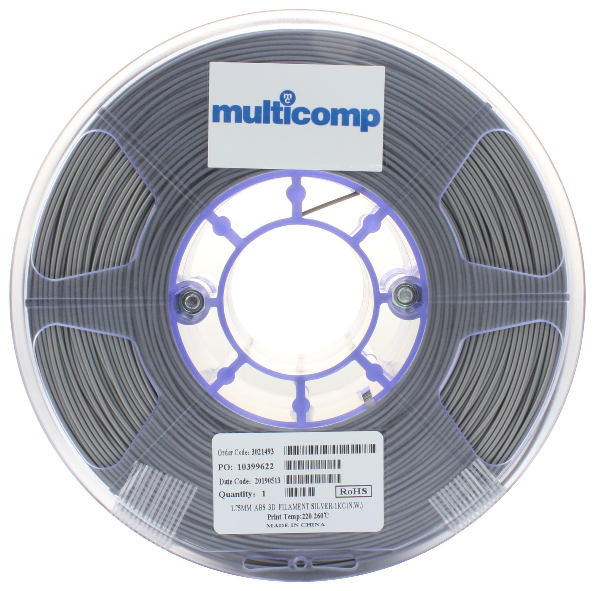 Multicomp Pro Mc011442 3D Printer Filament, Abs, 1.75mm, Silver