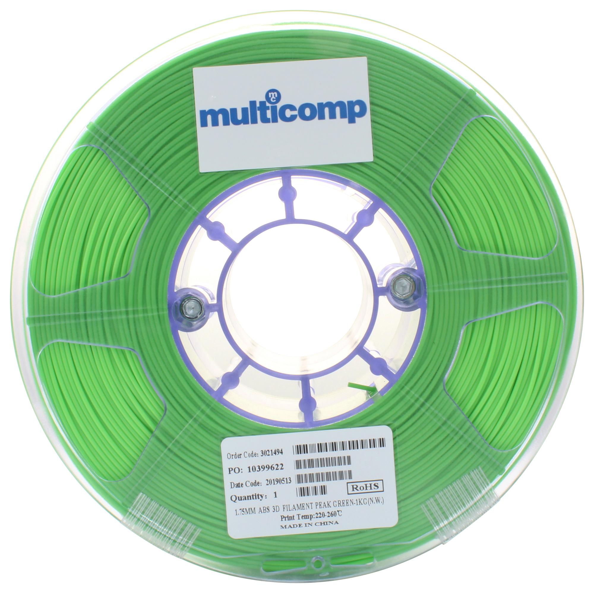 Multicomp Pro Mc011443 3D Printer Filament, Abs, 1.75mm, Green