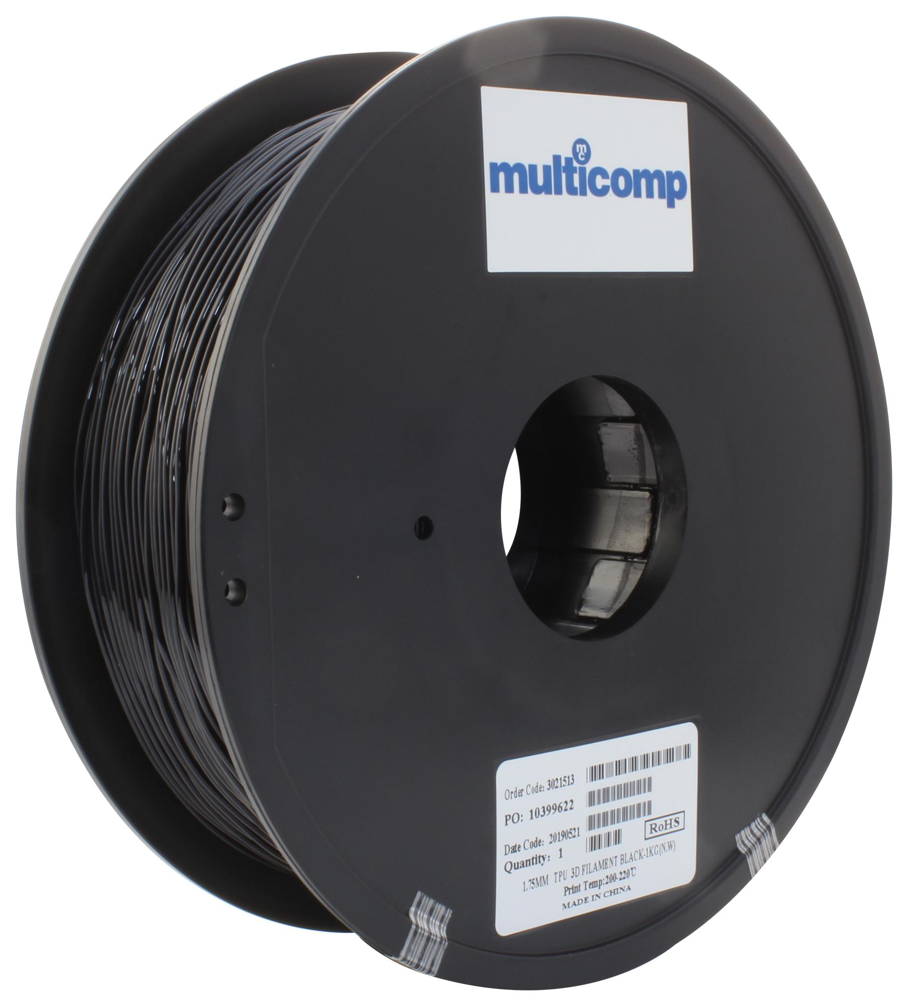 Multicomp Pro Mc011461 3D Printer Filament, Tpu, 1.75mm, Black