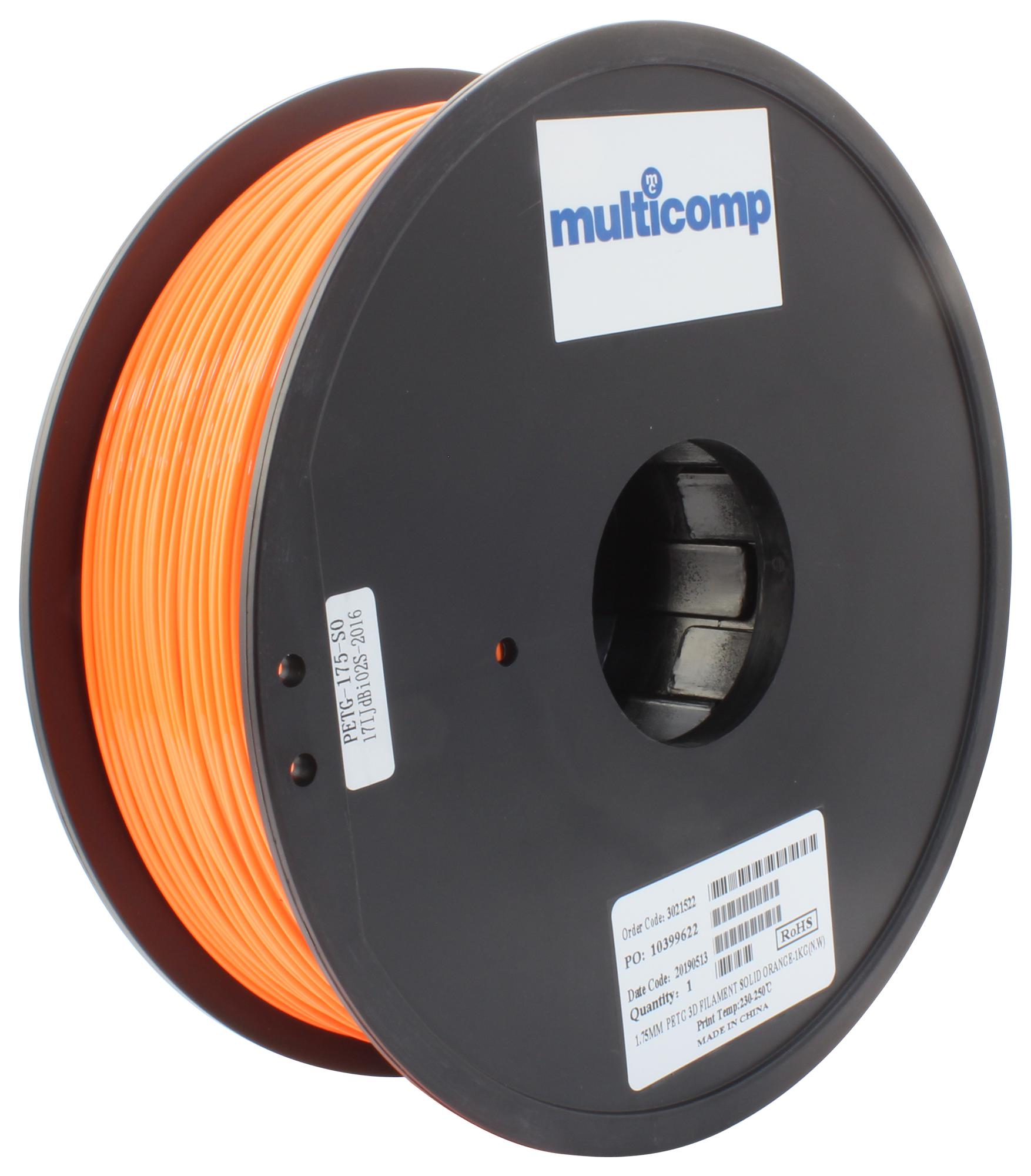 Multicomp Pro Mc011468 3D Printer Filament, Petg, 1.75mm, Org