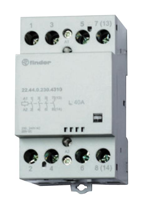 Finder Relays Relays 224400124710 Modular Contactor, 3Pst-No, Spst-Nc, 22A