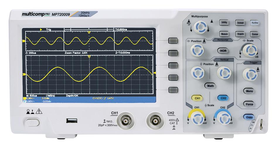 Multicomp Pro Mp720009 Eu-Uk Dso, 2 Ch, 20Mhz, 10Kpts, 100Msps