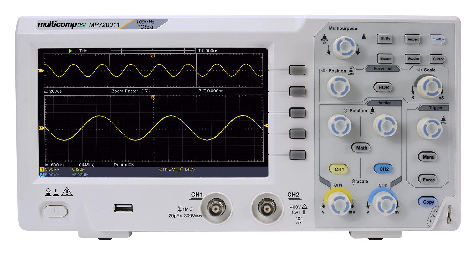 Multicomp Pro Mp720011 Eu-Uk Dso, 2 Ch, 100Mhz, 10Kpts, 1Gsps