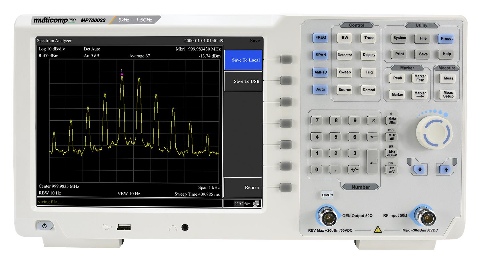 Multicomp Pro Mp700022 Eu-Uk Spectrum Analyser, 9Khz To 1.5Ghz, 5Kg