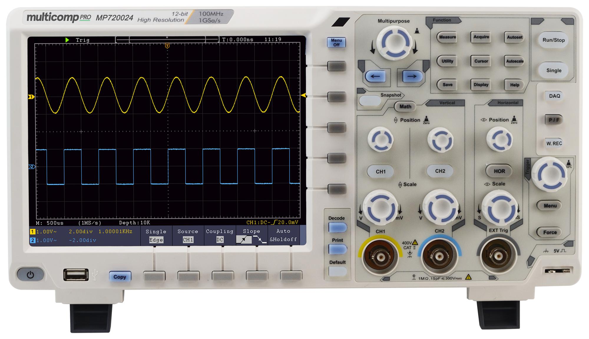 Multicomp Pro Mp720024 Eu-Uk Dso, 2+1 Ch, 100Mhz, 20Mpts, 500Msps