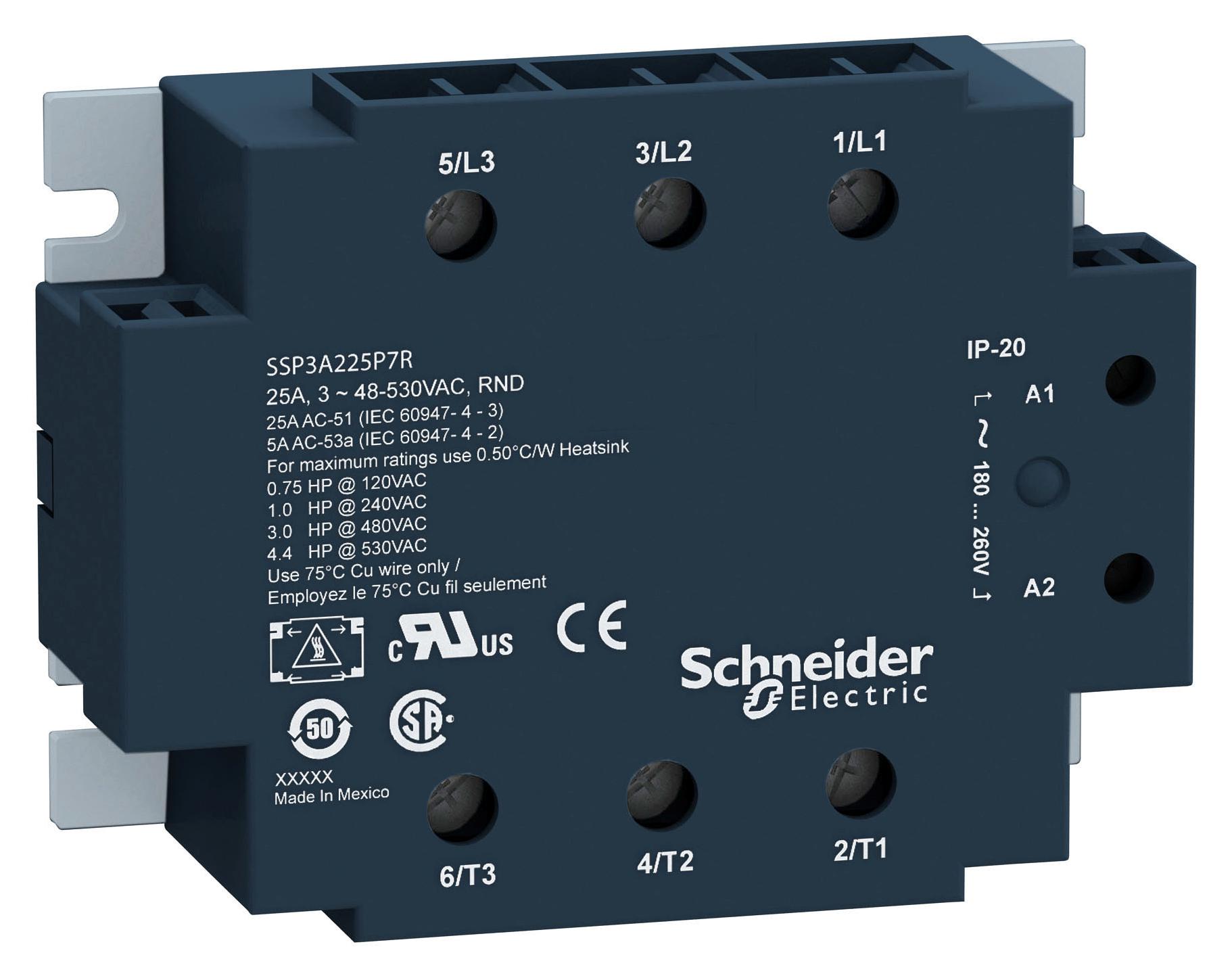 Schneider Electric Ssp3A250Bd Solid State Relay, 3Pst-No, 50A, 530Vac