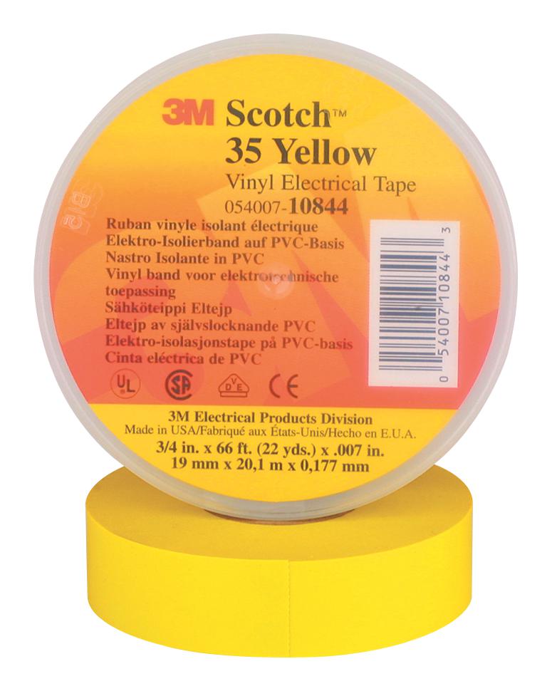 3M 35 Yellow  (3/4x66Ft) Electric Insultape, Pvc, 20.12Mx19.05mm