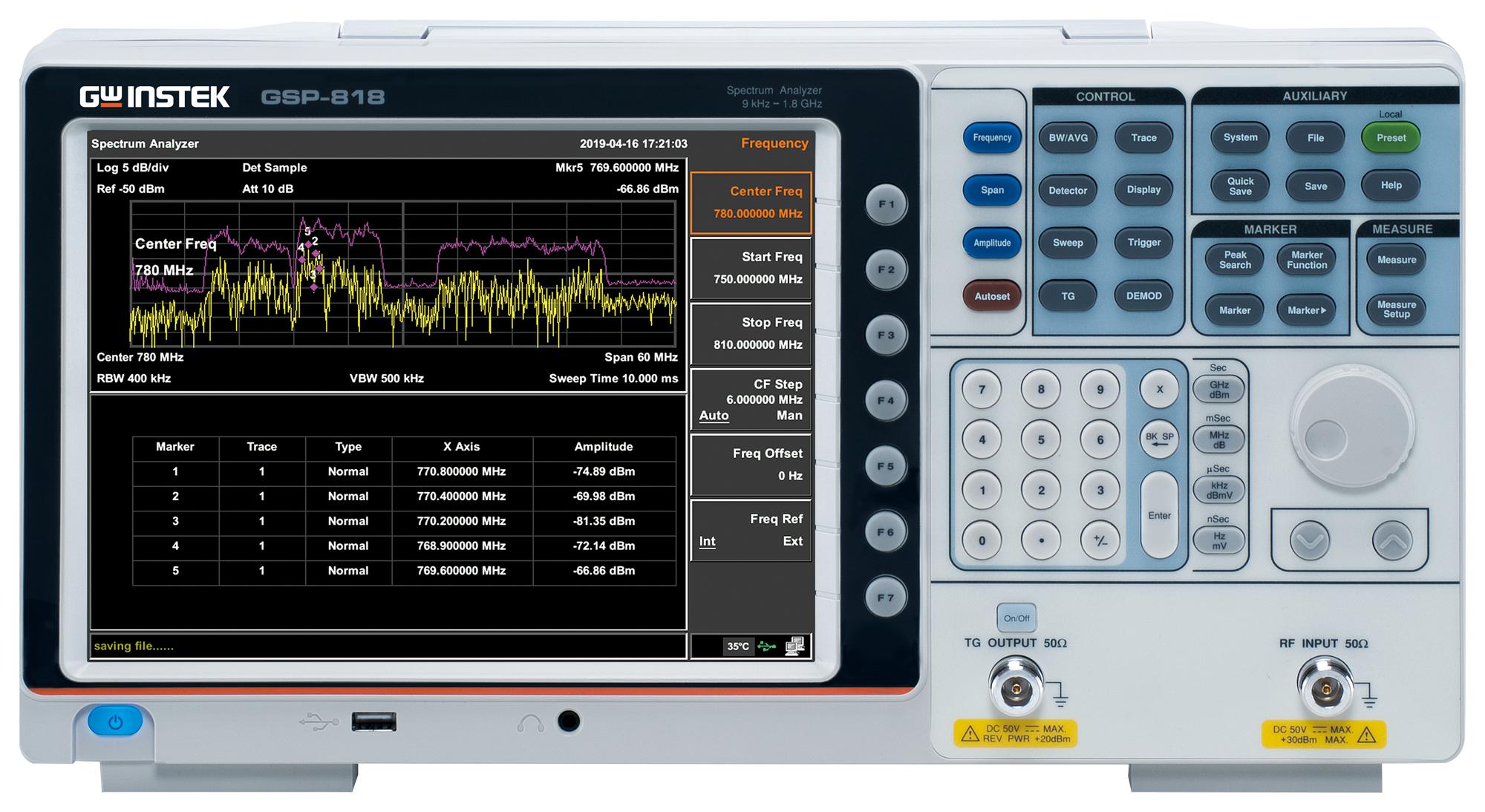 Gw Instek Gsp-818 (Ce)/tg Spectrum Analyzer W/tg, 9Khz To 1.8Ghz