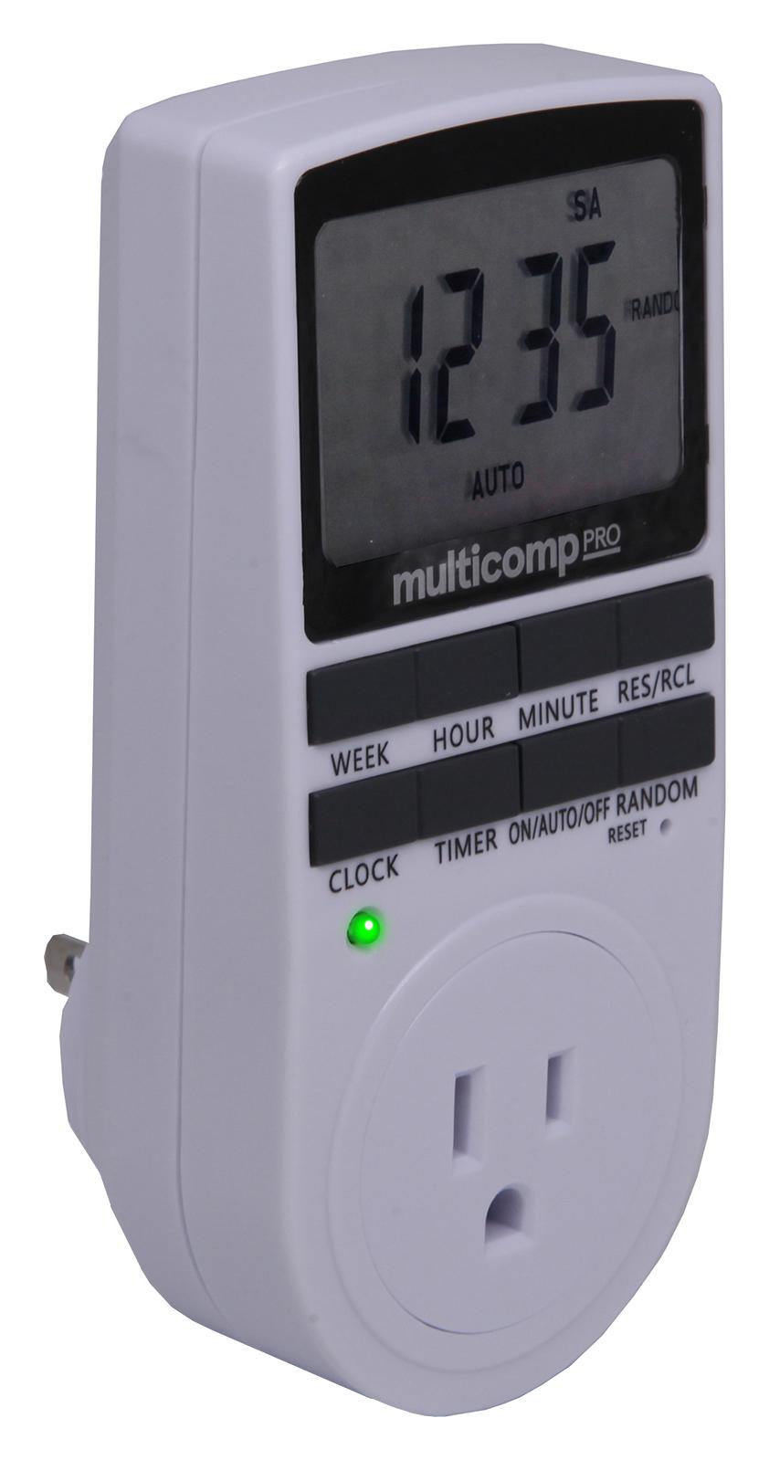 Multicomp Pro Mp001191 Digital Timer Sw Socket, 13A, 230Vac, Us