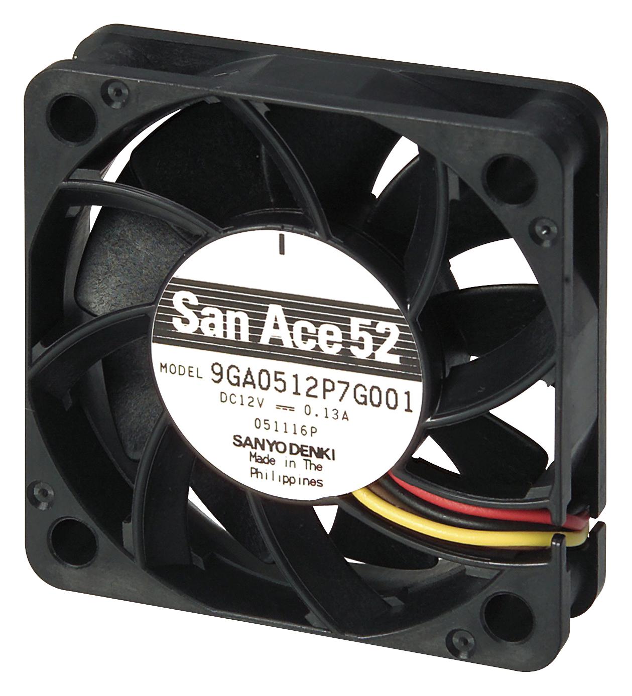 Sanyo Denki 9Ga0512P7G001 Dc Axial Fan, 17.7Cu.ft/min, Ball, 52mm