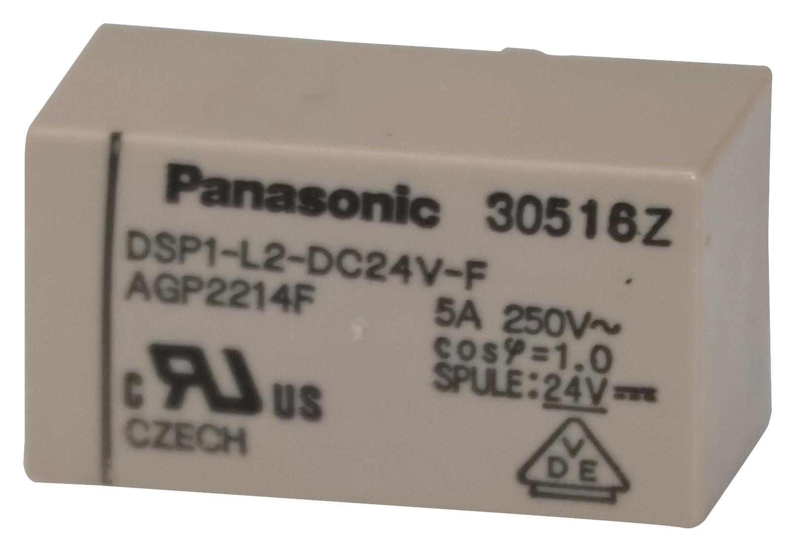 Panasonic Dsp1-L2-Dc24V-F Power Relay, Spst-No/nc, 24Vdc, 5A, Tht