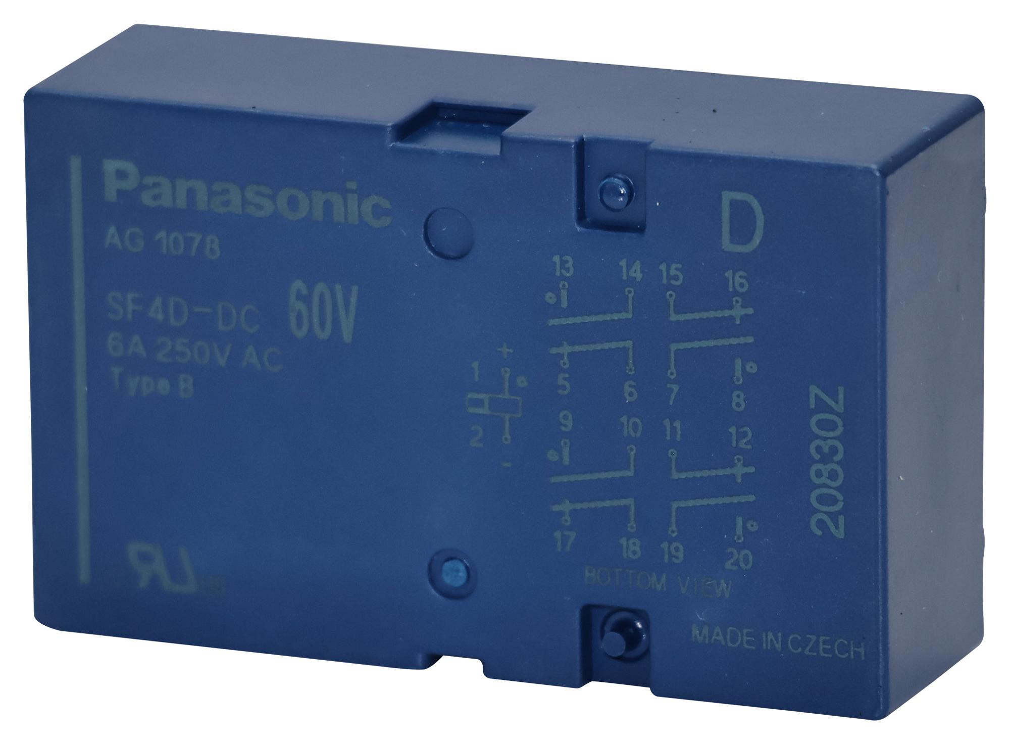 Panasonic Sf4D-Dc60V Safety Relay, 4Pst, 60Vdc, 6A, Tht