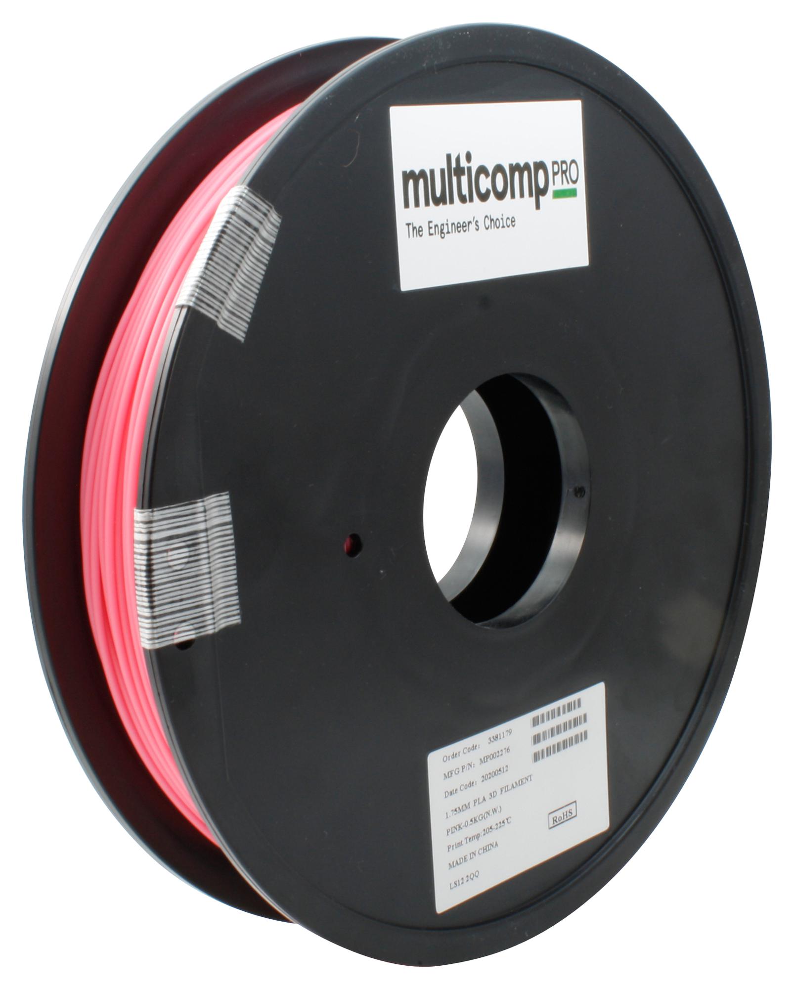 Multicomp Pro Mp002276 3D Printer Filament, Pla/1.75mm/pnk/500G