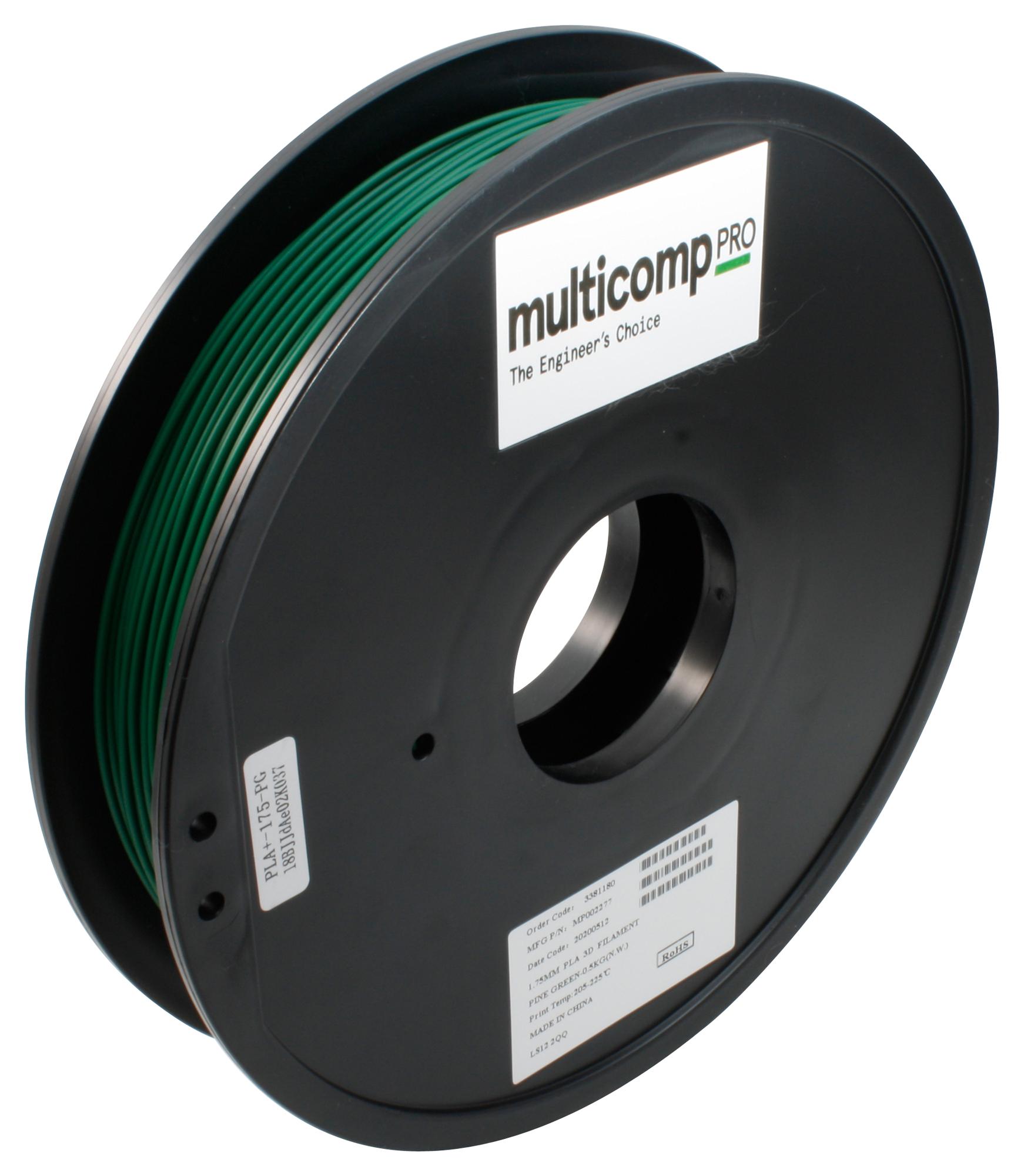 Multicomp Pro Mp002277 3D Printer Filament, Pla/1.75mm/grn/500G