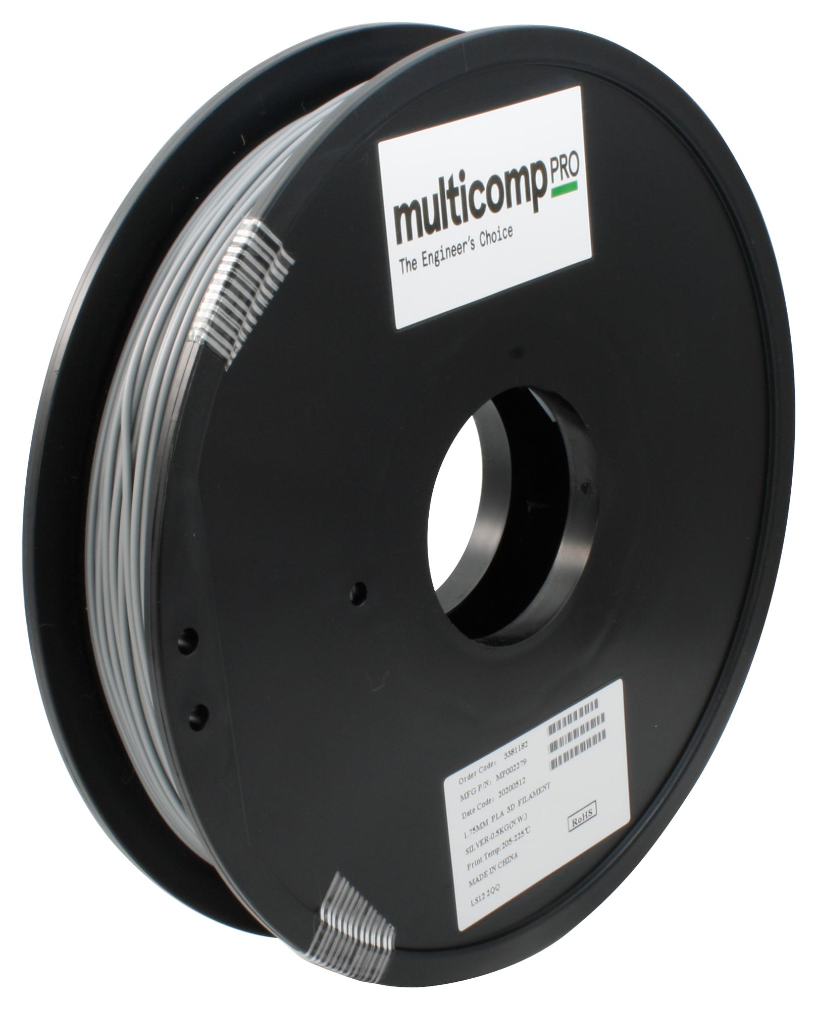 Multicomp Pro Mp002279 3D Printer Filament, Pla/1.75mm/slv/500G