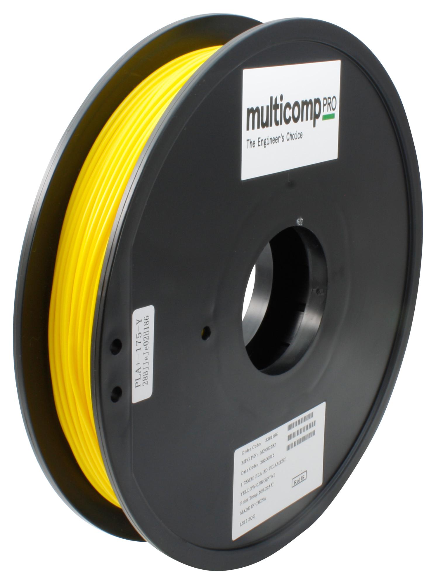 Multicomp Pro Mp002282 3D Printer Filament, Pla/1.75mm/yel/500G