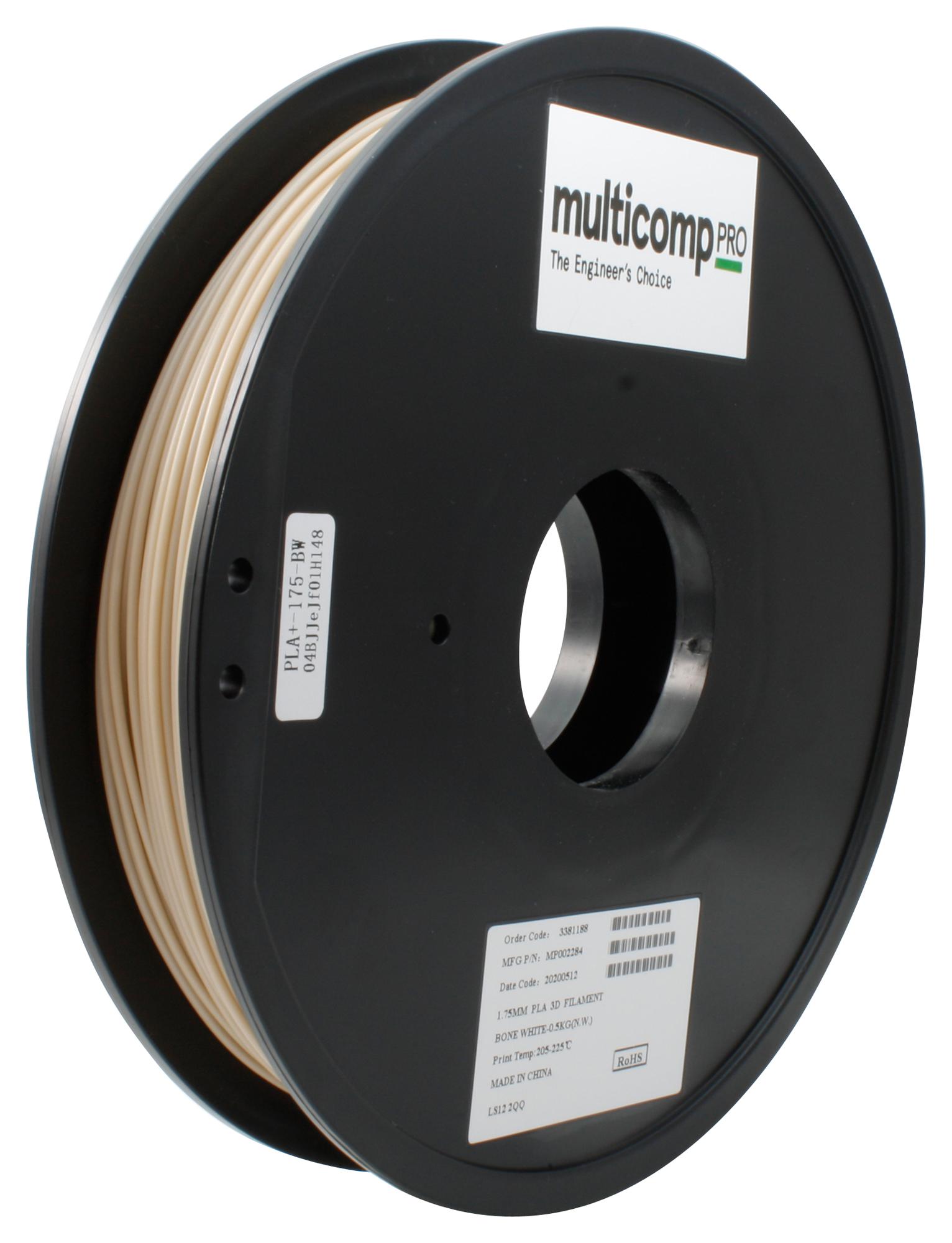 Multicomp Pro Mp002284 3D Printer Filament, Pla/1.75mm/wht/500G