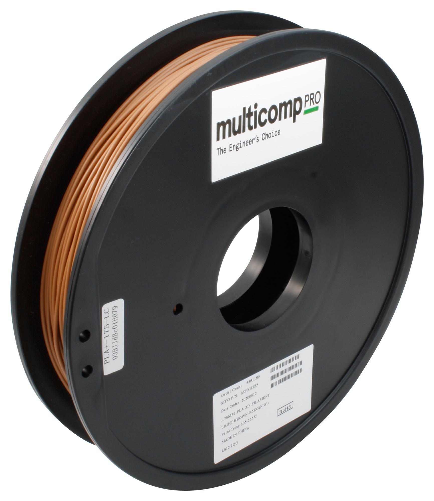 Multicomp Pro Mp002285 3D Printer Filament, Pla/1.75mm/brn/500G