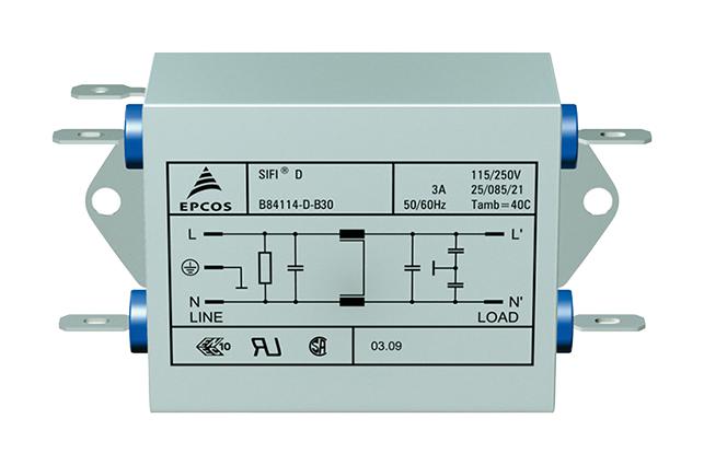 EPCOS B84114D0000B110 Power Line Filter, 1-Phase, 10A, 250V