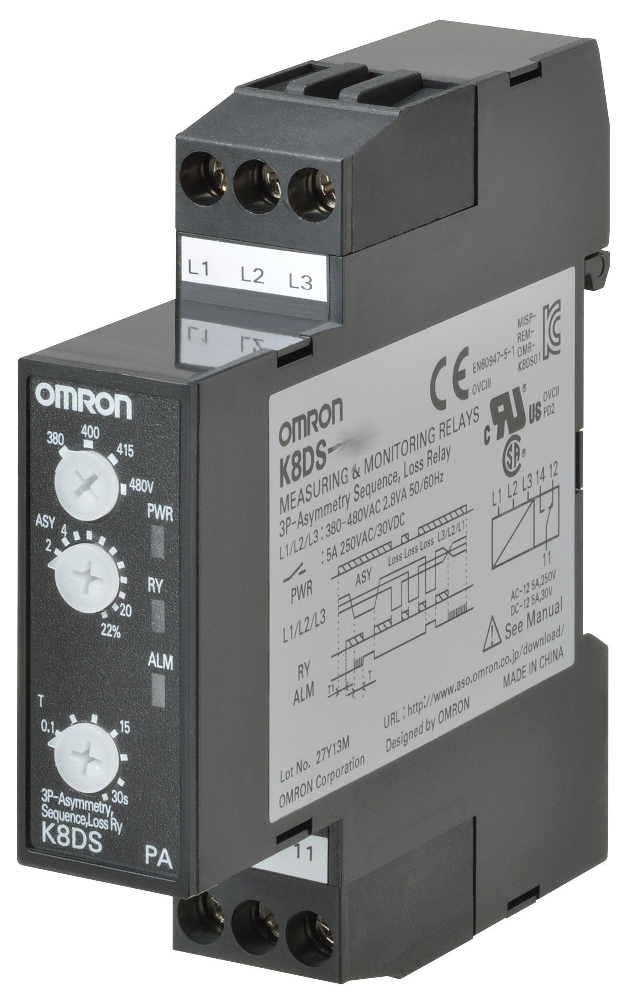 Omron Industrial Automation K8Ds-Pa2 Phase Relay, Spdt, 5A, 250Vac, Din Rail