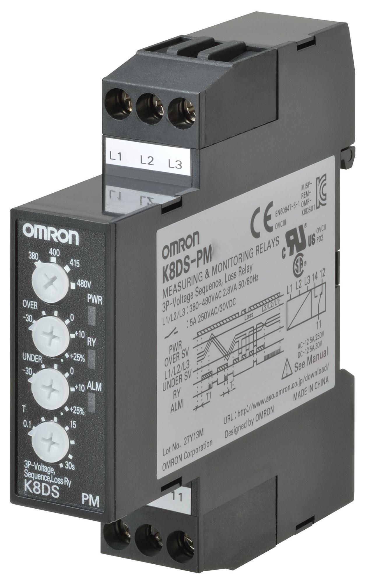 Omron Industrial Automation K8Ds-Pm2 Voltage Monitoring Relay, Spdt, 480Vac