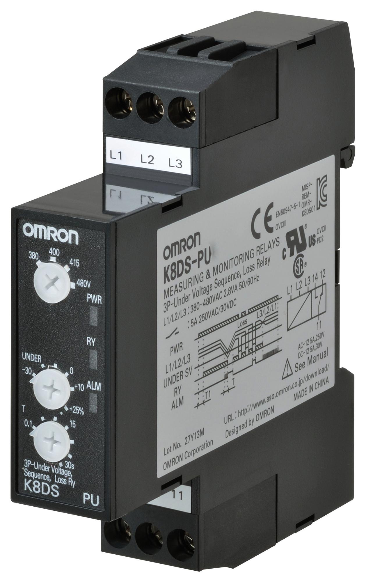 Omron Industrial Automation K8Ds-Pu2 Voltage Monitoring Relay, Spdt, 480Vac