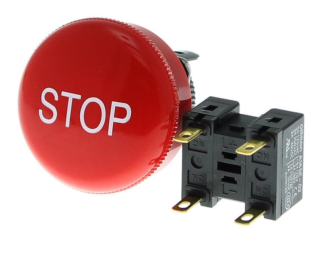 Omron Industrial Automation A165E-S-02 (Stop) E-Stop Sw, Dpst-Nc, 5A, 125Vac, Panel