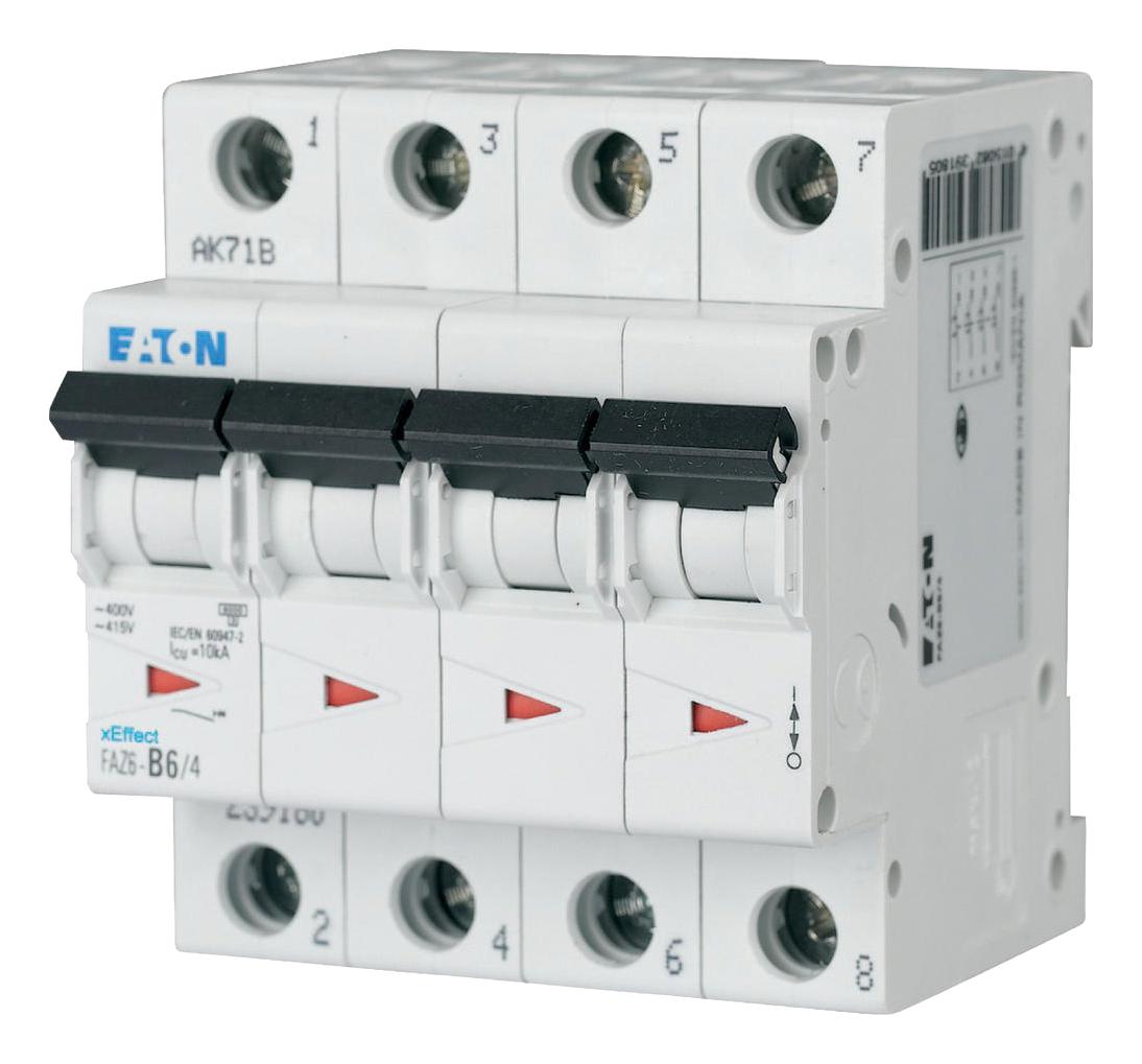 Eaton Moeller Faz6-C10/4 Miniature Ckt Breaker, 4P, 10A, 230Vac